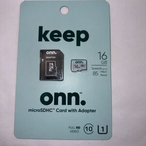 ONN. 16GB Class 10 U1 MicroSDHC‎ Flash Memory Card with Adapter